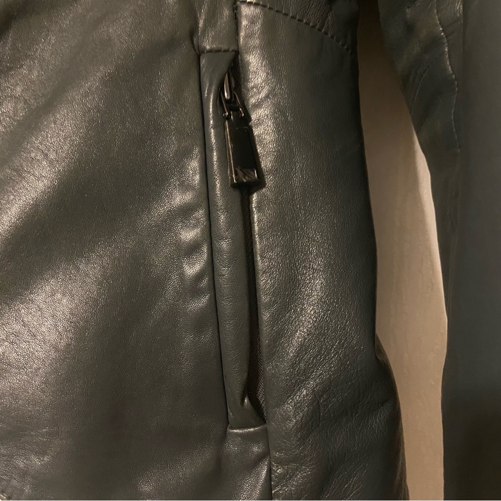 Elie Tahari Leather shirt jacket in grey - Picture 4 of 7